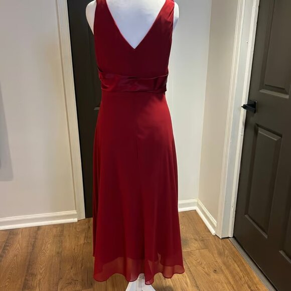 EVA PICONE Sz 8 Burgandy Chiffon V Neck Satin Sash Flowy Fairy Babydoll Event - Picture 6 of 7